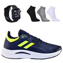 Kit tênis esportivo + meia 100% algodão + relógio digital! envio imediato