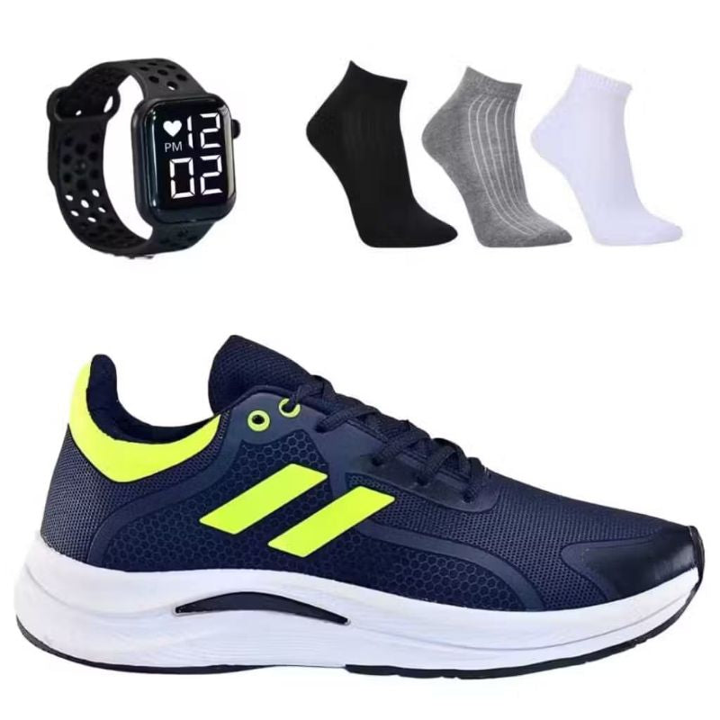 Kit tênis esportivo + meia 100% algodão + relógio digital! envio imediato